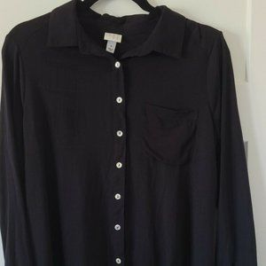 Andeawy Women’s Medium Shell Button Up Long Sleeve Blouse Black